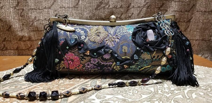 Mary Frances Hand Bag Black Ornate Retired Design