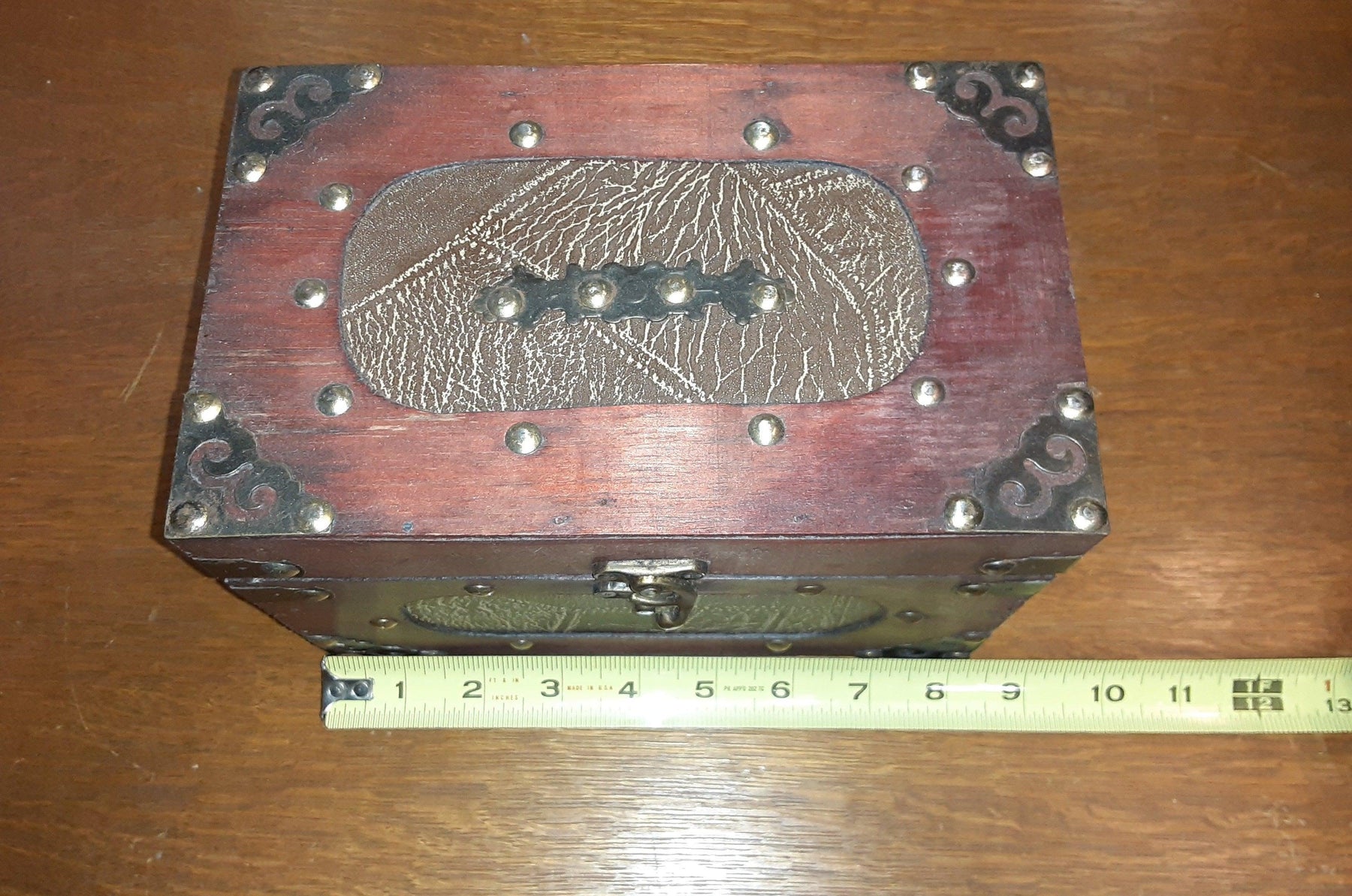 Box - Small Wood Decorative Trunk and Faux Leather Small Treasure Chest