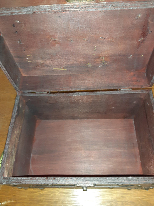 Box - Small Wood Decorative Trunk and Faux Leather Small Treasure Chest