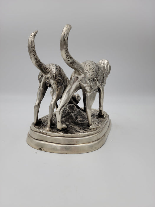 Detailed Pewter Plated Hunting Dog Statue - Two Dogs in Hunt Mode - Sportsman's Decor