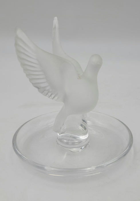 Lalique Crystal Thaile Dove Wings Spread Motif Trinket Ring Pin Nut Dish France