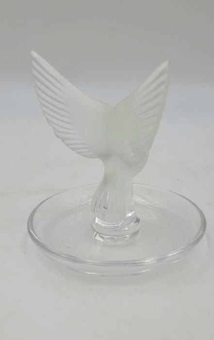 Lalique Crystal Thaile Dove Wings Spread Motif Trinket Ring Pin Nut Dish France