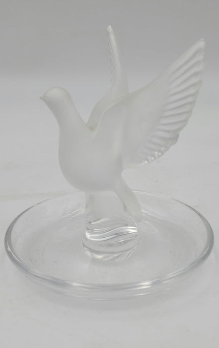 Lalique Crystal Thaile Dove Wings Spread Motif Trinket Ring Pin Nut Dish France