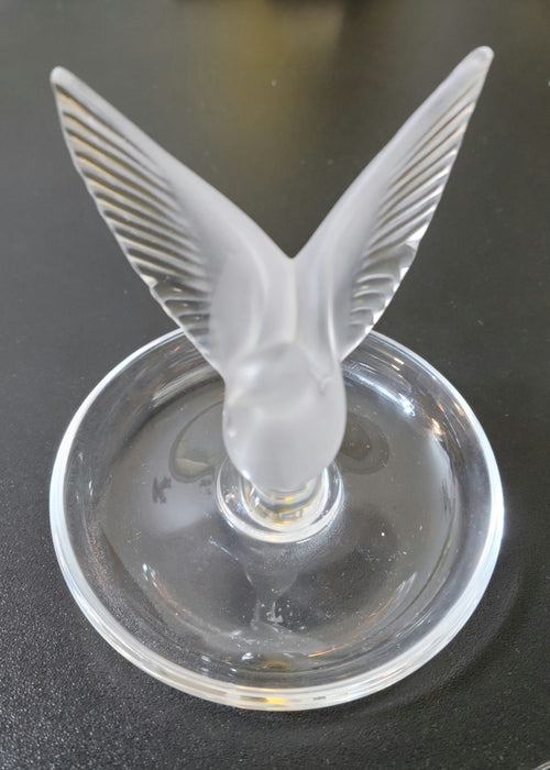Lalique Crystal Thaile Dove Wings Spread Motif Trinket Ring Pin Nut Dish France