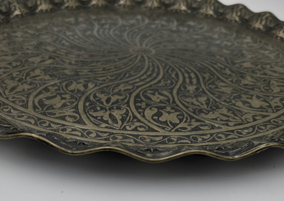 Turkish Ottoman Coffee Tea Serving Tray – 13.75 Inches, Wavy Zamac Tray