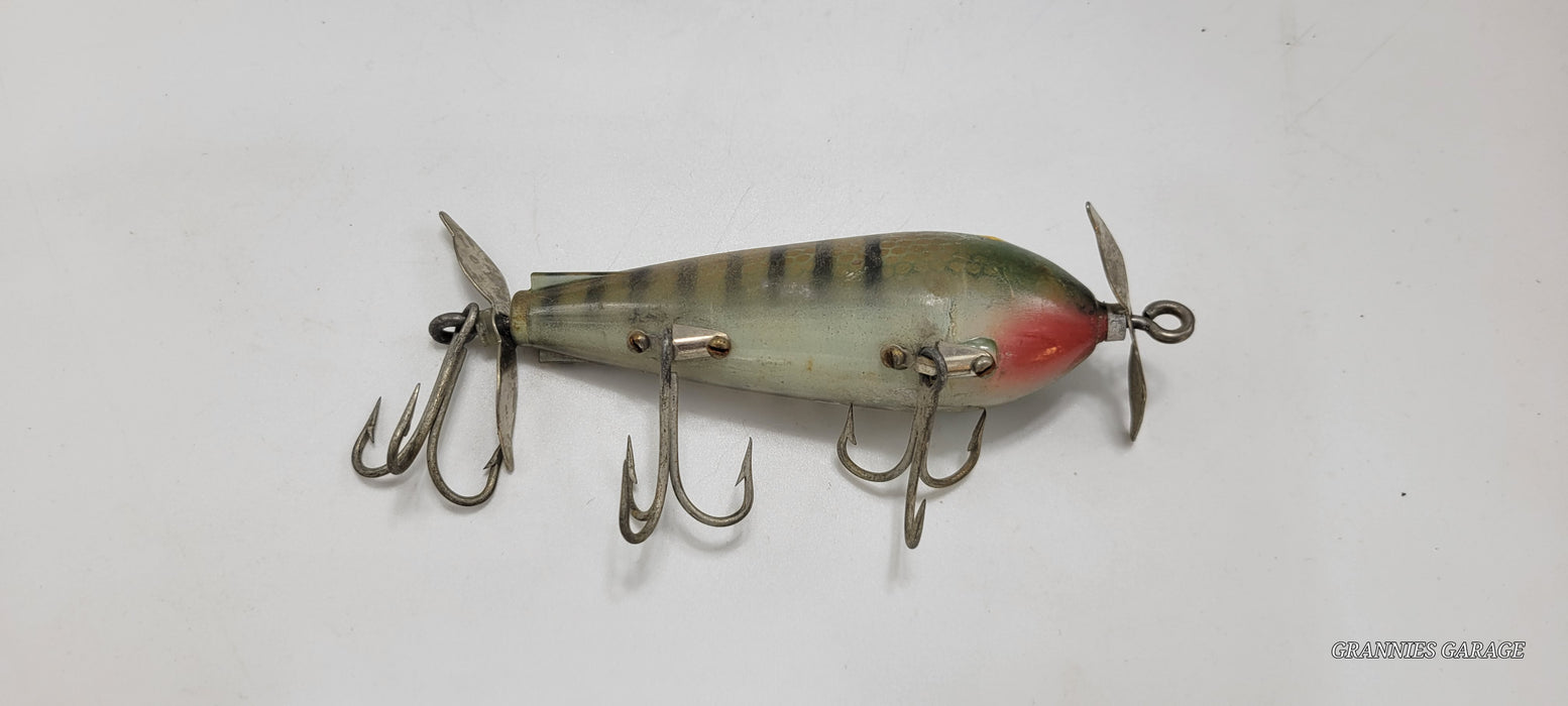 Vintage Green and Yellow. Yellow Eyes, 2 spinners "Cisco Kid Topper" 5" Lure- 3 Hooks