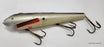 GREY, IVORY RED BLACK 3 HOOK WOOD CRANKBAIT- 10" FISHING LURE- MUSKIE, SALMON, LARGE BASS AND OTHER LARGE FISH.
