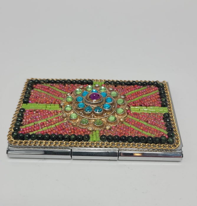 Set of Jeweled Compact Mirror, Pill Box, & Card Holder