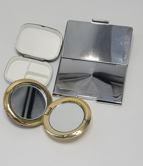 Set of Jeweled Compact Mirror, Pill Box, & Card Holder