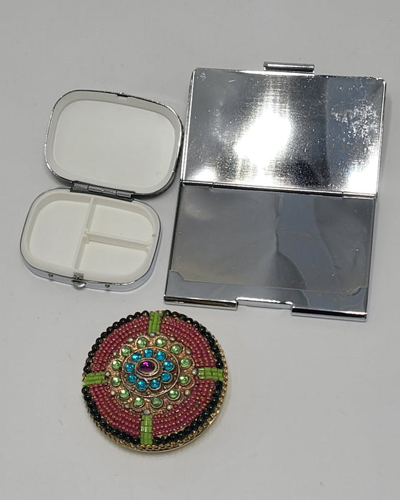 Set of Jeweled Compact Mirror, Pill Box, & Card Holder