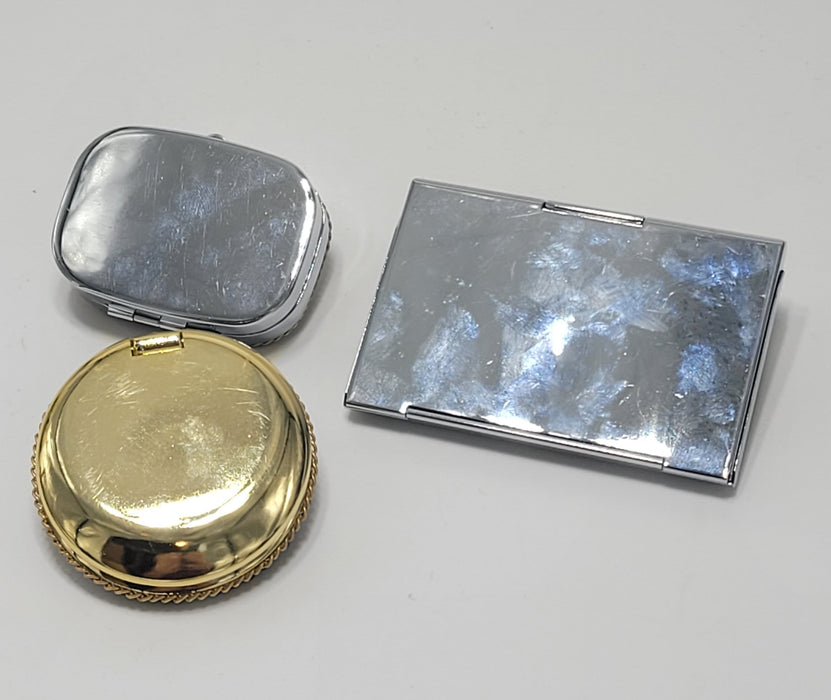 Set of Jeweled Compact Mirror, Pill Box, & Card Holder