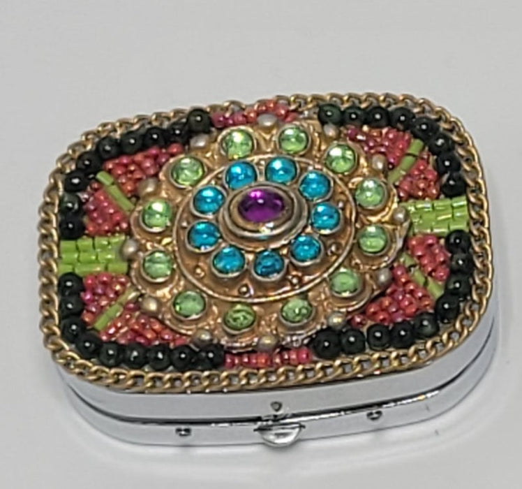 Set of Jeweled Compact Mirror, Pill Box, & Card Holder