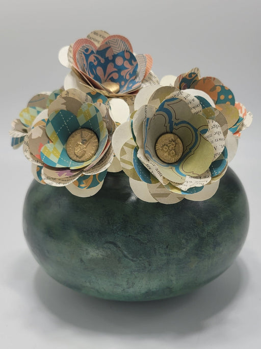 Vintage Bowl with Generous Rounded Silhouette and Verdigris color