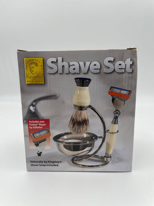 Kingsley Shave Set - Faux Ivory and Silver Handles, Soap and Stand SB-677