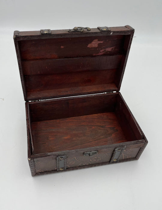 Box - Bronze Floral Fabric and Wood Trunk Small