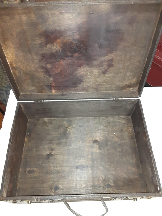 Box - Two Tone  Brown Trunk Wood and Faux Leather Small Treasure Chest