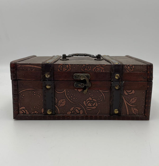 Box - Bronze Floral Fabric and Wood Trunk Small