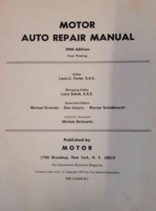 Book - 1976 Motor Auto Repair Book