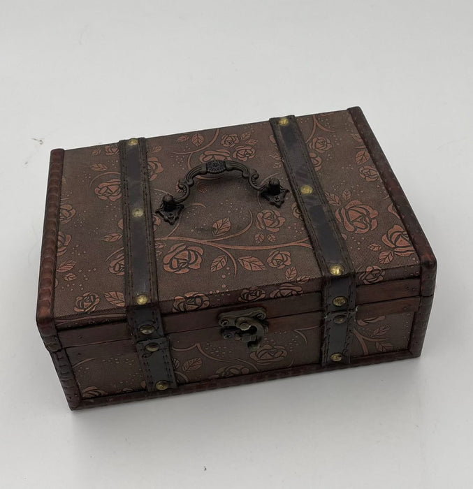 Box - Bronze Floral Fabric and Wood Trunk Small