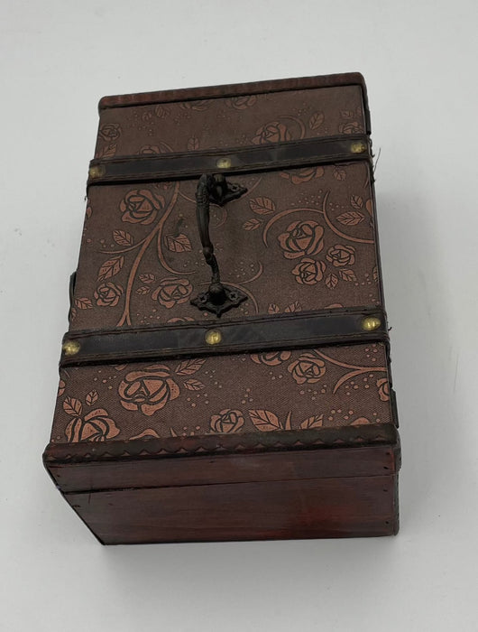 Box - Bronze Floral Fabric and Wood Trunk Small