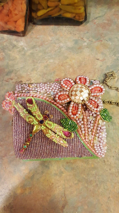 Mary Frances Hand Bag with a Dragonfly & Flower Retired Design