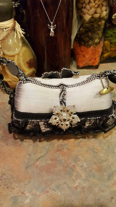 Mary Frances Hand Bag Black & Grey Ornate Retired Design