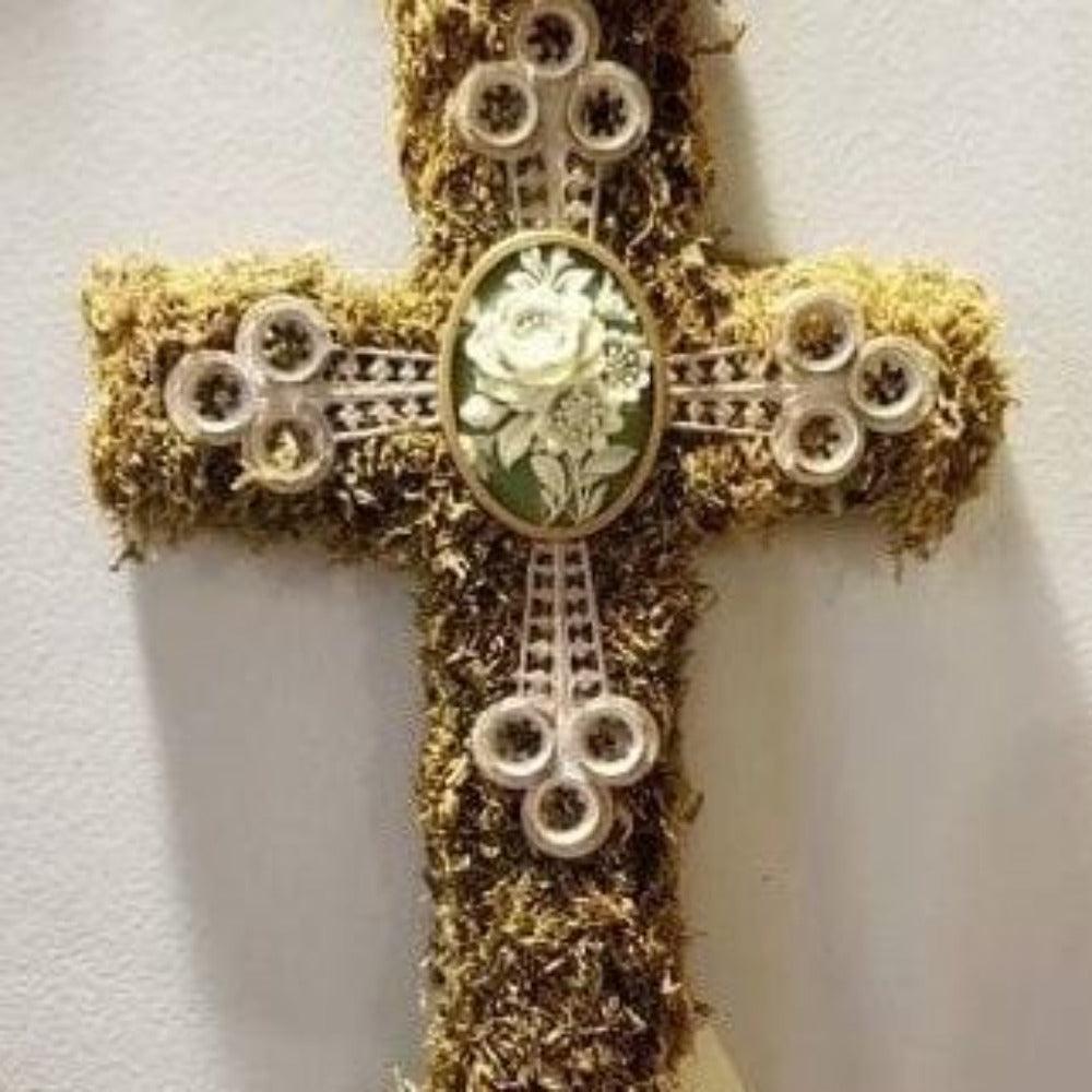 Unique 8" Wooden Cross with Preserved Moss - Natural Wall Decor (NEW!)
