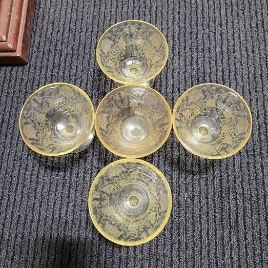 Vintage  5 Sherbet Depression Glass - yellow