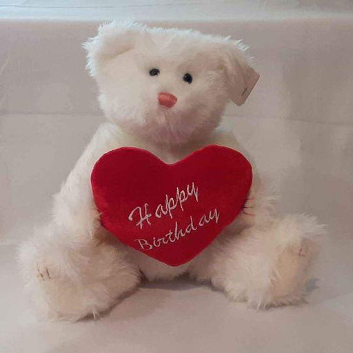 Plush - Happy Birthday  - White Bear with Heart