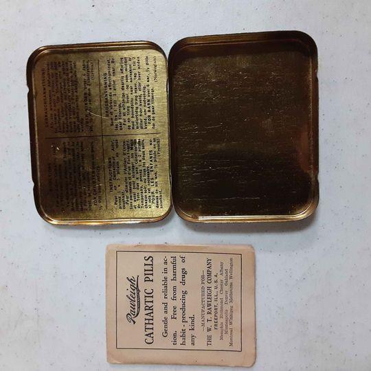 Antique vintage Rawleigh Cathartic pills tin box