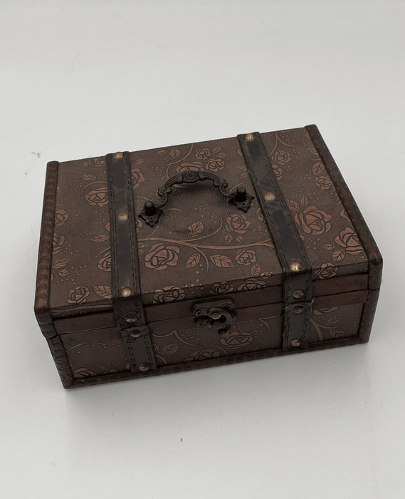 Box - Bronze Floral Fabric and Wood Trunk Small