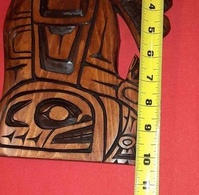 Wall art - Wood carving - Alaskan Artist - Bear and Cub with Salmon