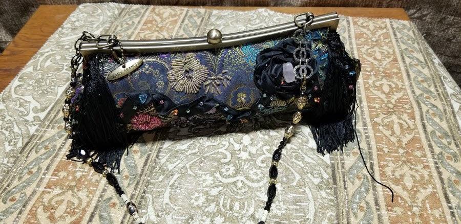 Mary Frances Hand Bag Black Ornate Retired Design